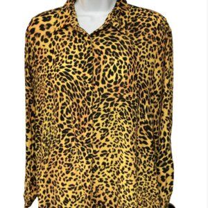 Lena Gabrielle Ladies Small Multicolor Animal Print Long Sleeve Collared Blouse
